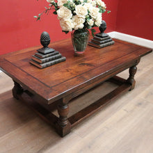 Load image into Gallery viewer, x SOLD Vintage French Oak Coffee Table, Low Line Table with Ebony Inlay, Stretcher Base. B11390
