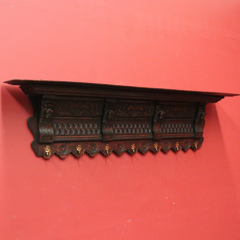 x SOLD Antique French Oak Coat Rack, Seven Hook, Carved Lion's Head Coat Rack. B11327