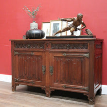 Load image into Gallery viewer, x SOLD Antique French Oak 2 Door 2 drawer Sideboard or Hall Cabinet Buffet, Linen Fold Carvings B11702
