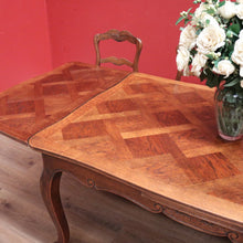 Load image into Gallery viewer, x SOLD Antique French Oak Two leaf extension Dining or Kitchen Table with Parquetry Top. B11812
