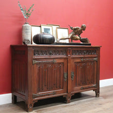 Load image into Gallery viewer, x SOLD Antique French Oak 2 Door 2 drawer Sideboard or Hall Cabinet Buffet, Linen Fold Carvings B11702
