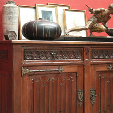 Load image into Gallery viewer, x SOLD Antique French Oak 2 Door 2 drawer Sideboard or Hall Cabinet Buffet, Linen Fold Carvings B11702

