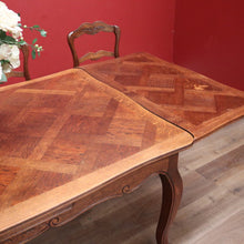 Load image into Gallery viewer, x SOLD Antique French Oak Two leaf extension Dining or Kitchen Table with Parquetry Top. B11812
