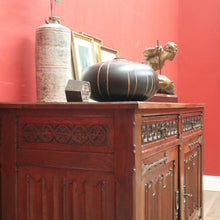 Load image into Gallery viewer, x SOLD Antique French Oak 2 Door 2 drawer Sideboard or Hall Cabinet Buffet, Linen Fold Carvings B11702
