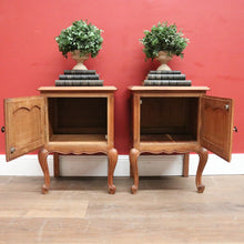 Load image into Gallery viewer, Pair of French Lamp Tables or Bedside Tables with Cupboard Storage, French Oak. B11966
