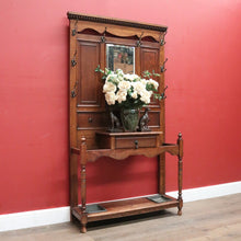 Load image into Gallery viewer, Antique English Oak Hall Stand with a Bevelled Mirror and Eight Coat or Hat Hooks. B11974
