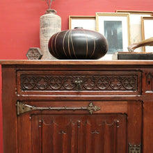 Load image into Gallery viewer, x SOLD Antique French Oak 2 Door 2 drawer Sideboard or Hall Cabinet Buffet, Linen Fold Carvings B11702
