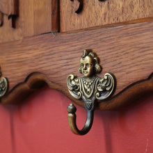 Load image into Gallery viewer, French Oak and Brass Coat Rack with Brass Hooks and Linen Fold Patten. B11884
