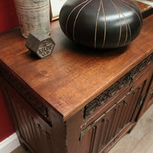 Load image into Gallery viewer, x SOLD Antique French Oak 2 Door 2 drawer Sideboard or Hall Cabinet Buffet, Linen Fold Carvings B11702
