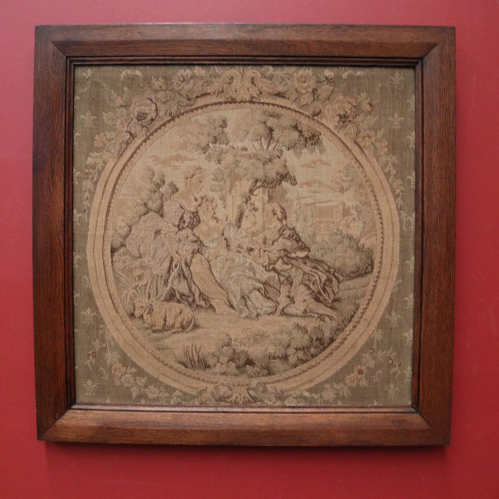Antique French Aubusson Hand-made Tapestry in the Original Oak Frame. B11496