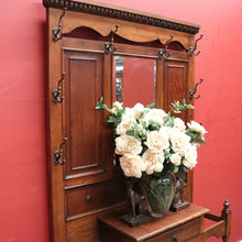 Load image into Gallery viewer, Antique English Oak Hall Stand with a Bevelled Mirror and Eight Coat or Hat Hooks. B11974
