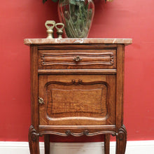 Load image into Gallery viewer, Antique French Hall Cabinet, Lamp Table or Bedside Cabinet, Oak and Marble c1880. B11968

