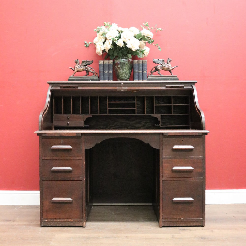 x SOLD Antique English Roll-top Desk, Office Desk, Home Office Desk, Drawers. B11970