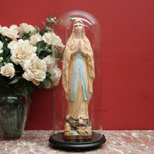 Load image into Gallery viewer, x SOLD Antique Italian Virgin Mary Statue under a Glass Dome on a Timber Plinth Base. B11728
