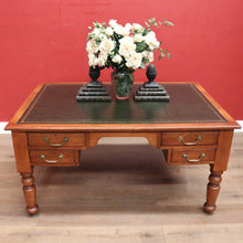 Load image into Gallery viewer, Antique English Mahogany Office Desk, Four Drawer Leather Top, Brass Handle Desk. B11985
