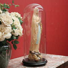 Load image into Gallery viewer, x SOLD Antique Italian Virgin Mary Statue under a Glass Dome on a Timber Plinth Base. B11728
