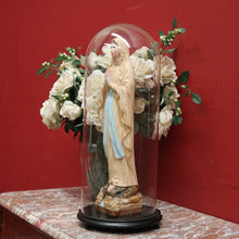 Load image into Gallery viewer, x SOLD Antique Italian Virgin Mary Statue under a Glass Dome on a Timber Plinth Base. B11728
