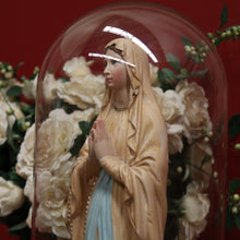 Load image into Gallery viewer, x SOLD Antique Italian Virgin Mary Statue under a Glass Dome on a Timber Plinth Base. B11728
