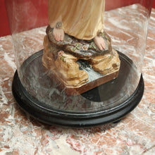 Load image into Gallery viewer, x SOLD Antique Italian Virgin Mary Statue under a Glass Dome on a Timber Plinth Base. B11728
