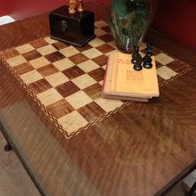 Load image into Gallery viewer, x SOLD Antique Australian Chess Table with Carved Timber Chess Pieces. Australian Maple. B11976
