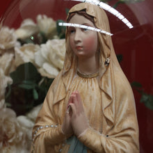 Load image into Gallery viewer, x SOLD Antique Italian Virgin Mary Statue under a Glass Dome on a Timber Plinth Base. B11728
