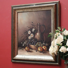 Load image into Gallery viewer, Oil on Canvas, Signed Bottom Right Still Life in Gilt-Coloured Frame, Floral Fruit Painting. B11850
