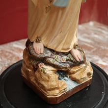Load image into Gallery viewer, x SOLD Antique Italian Virgin Mary Statue under a Glass Dome on a Timber Plinth Base. B11728
