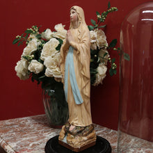 Load image into Gallery viewer, x SOLD Antique Italian Virgin Mary Statue under a Glass Dome on a Timber Plinth Base. B11728
