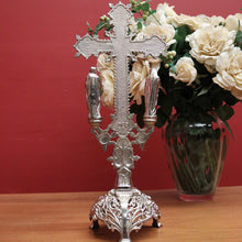 Load image into Gallery viewer, x SOLD Antique French Crucifix, Silver Plate Home Worship Christ on Cross. Religion. B11397
