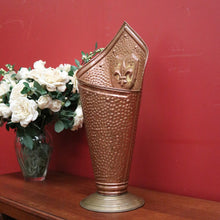Load image into Gallery viewer, x SOLD Antique Belgian Copper and Brass Umbrella Holder or Stand, Fleur de Lis in Shield. B11680
