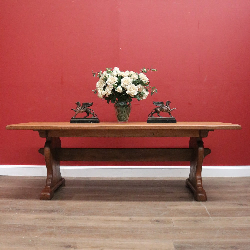 X Sold French Refectory Table, Twin Pedestal, Slab Top Kitchen Table, Dining Table. B11401