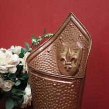 Load image into Gallery viewer, x SOLD Antique Belgian Copper and Brass Umbrella Holder or Stand, Fleur de Lis in Shield. B11680
