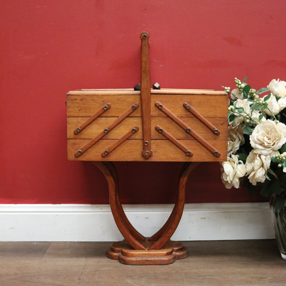 x SOLD Vintage French Knitting or Sewing Box with a Scissor Action Opening and 5 Section Storage. B11873