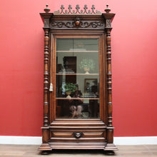 Load image into Gallery viewer, x SOLD - Antique French Walnut and Glass Bookcase or China Cabinet with a Drawer to the Base. B11909

