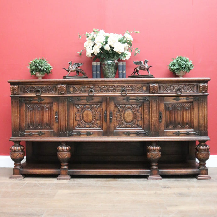 Antique Flemish Oak Sideboard, Felt Lined Hall Cupboard, Dining Room Sideboard