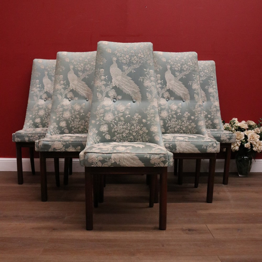 x SOLD Set of Six Vintage Dinning Chairs or Kitchen Chairs, High Back, Cushion Seat Comfort, Peacock Design. B11989