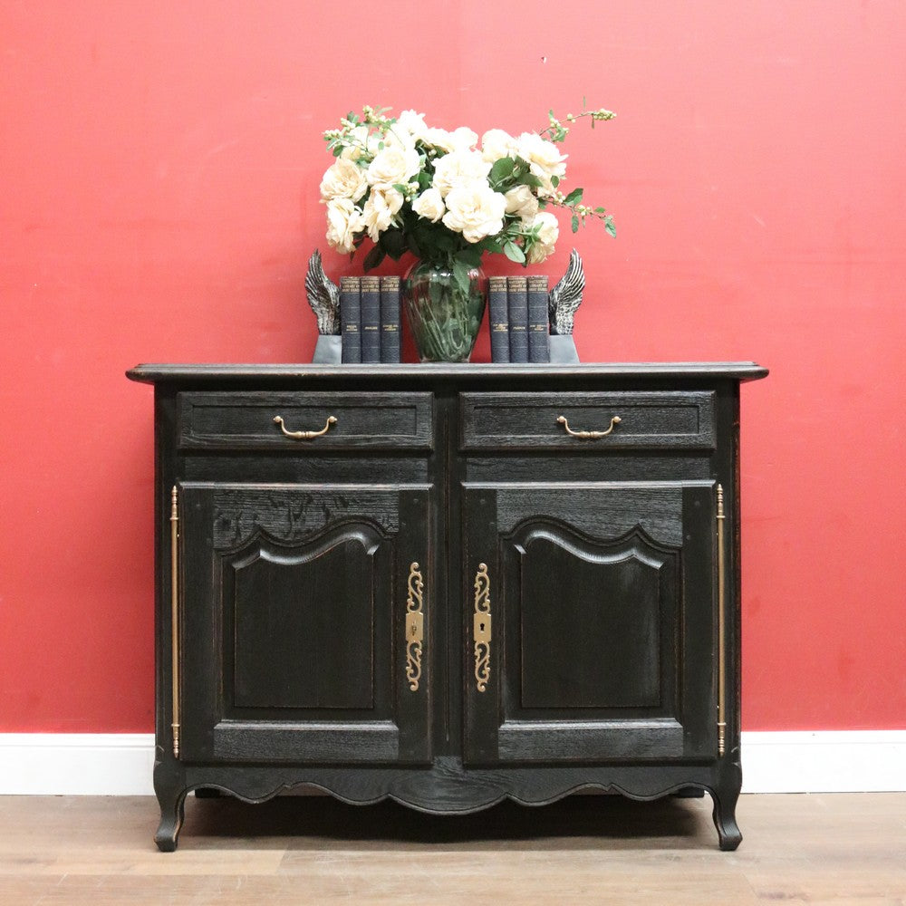 x SOLD Antique French Oak Two-Door Sideboard, Hall Cabinet, French Black. B12053