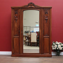 Load image into Gallery viewer, x SOLD Antique French Walnut and Mirror Armoire Wardrobe with Carved Floral detail. B11535
