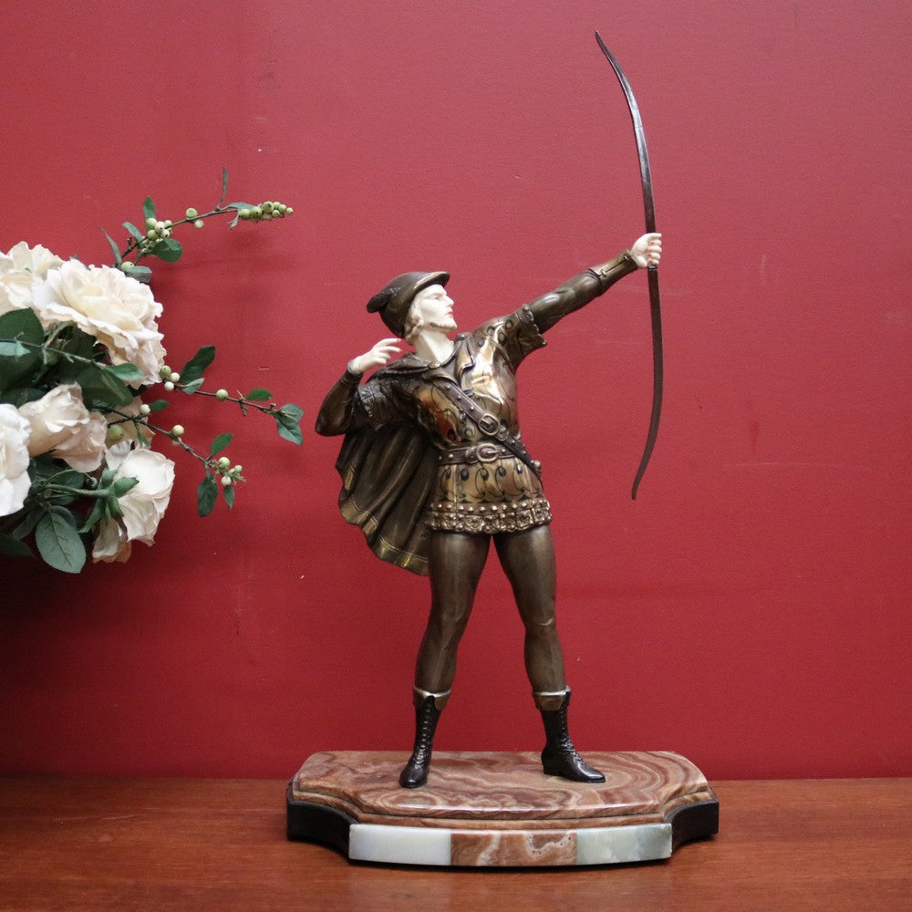 x SOLD Antique French Art Deco Bronze and Marble Base Statue Robin Hood, circa 1930. B11302