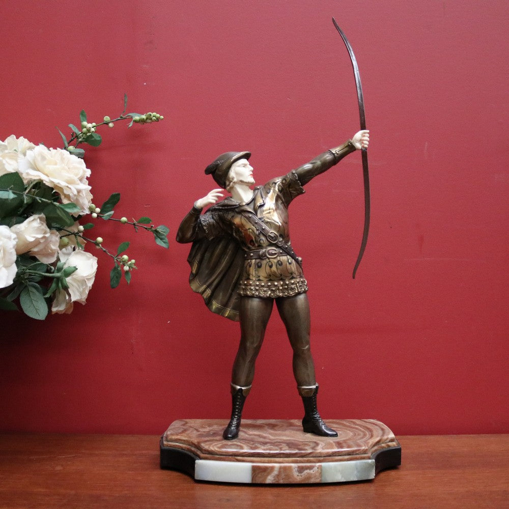 Antique French Art Deco Bronze and Marble Base Statue Robin Hood, circa 1930. B11302
