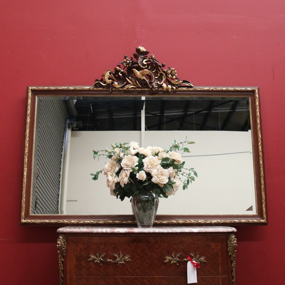 Antique Mirror, Gilt Italian Wall Mirror, Hall Mirror with Bird and Scrollwork Detail. B11627