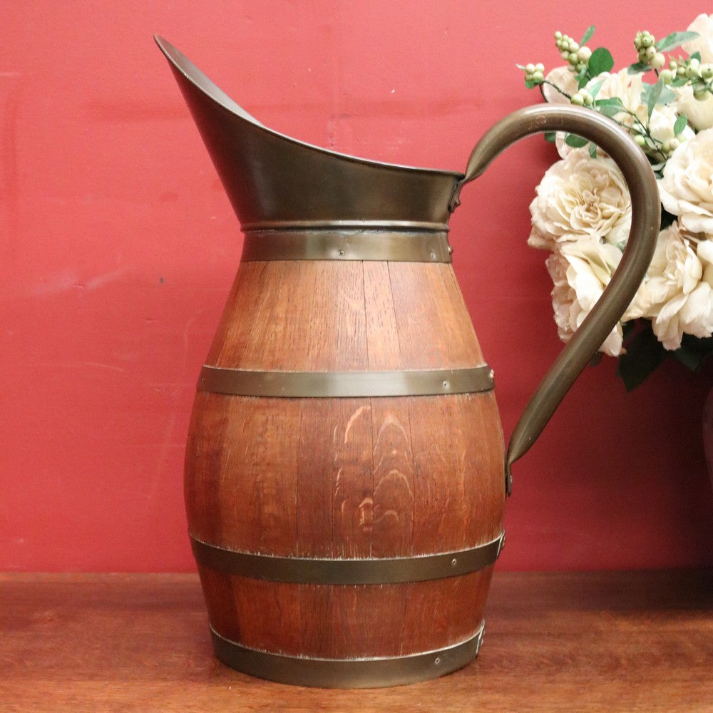 x SOLD Antique French Pitcher or Jug, French Oak and Brass Bound Water Jug or Ewer. B11954