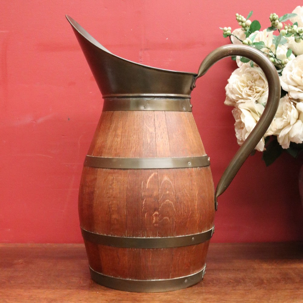 Antique French Pitcher or Jug, French Oak and Brass Bound Water Jug or Ewer. B11954
