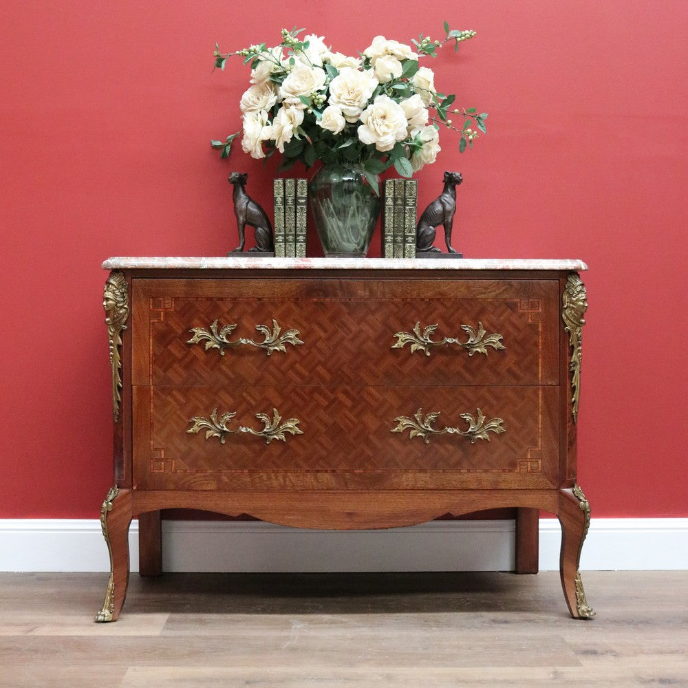 Antique French Chest of Drawers with Marble Top and Gilt Brass Handles and Mounts. B11542
