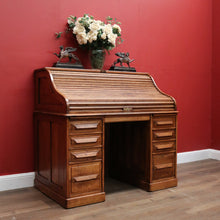 Load image into Gallery viewer, x SOLD Antique Cutler Desk, Twin Pedestal Cutler, NY, Buffalo Roll Top Office Desk with Key. B11931
