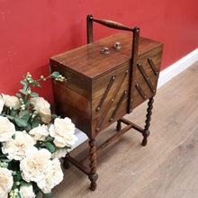 Load image into Gallery viewer, Vintage French Sewing Box, 5 Section / Drawer Scissor Mechanism Sewing Caddy. B11874
