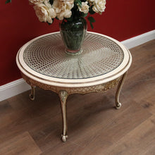 Load image into Gallery viewer, x SOLD Vintage French Circular Hand-painted Coffee Table, Cane Insert, Glass Top. B11580
