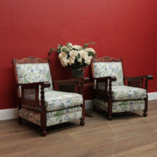 Load image into Gallery viewer, x SOLD Antique Australian Cedar Armchairs, Cane Side Lounge Chairs, Pair of Chairs. B11779
