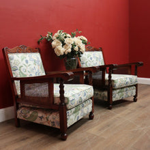Load image into Gallery viewer, x SOLD Antique Australian Cedar Armchairs, Cane Side Lounge Chairs, Pair of Chairs. B11779

