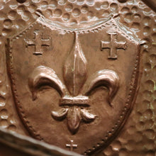 Load image into Gallery viewer, x SOLD Antique Belgian Copper and Brass Umbrella Holder or Stand, Fleur de Lis in Shield. B11680
